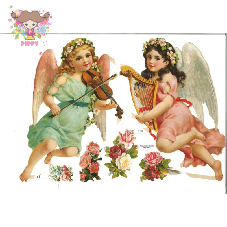 ef-glanzbilder クロモス☆ヴァイオリンとハープの2人の天使(2 Engel mit Geige und Harfe)☆